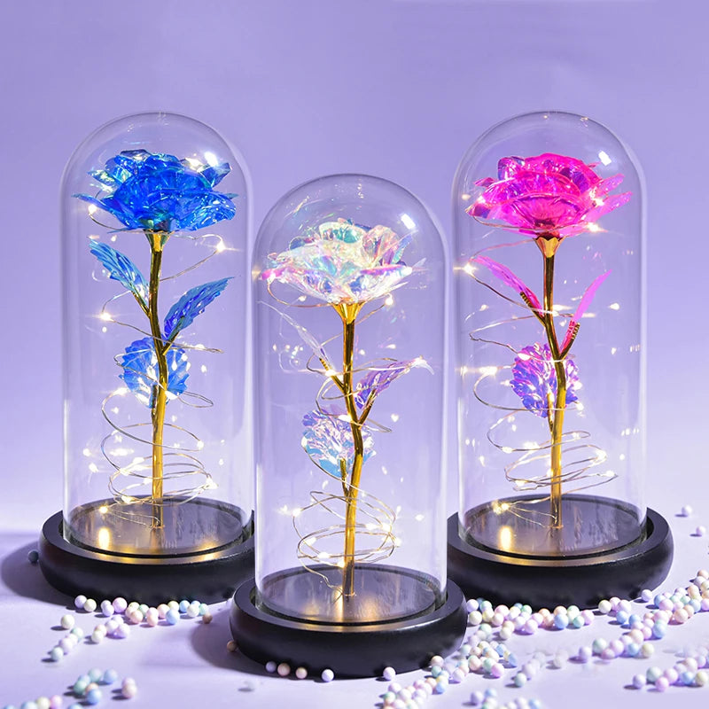 Dropshipping Galaxy Rose Eternal Flowers Preserved Rose In Glass Dome Christmas Valentine Gifts for Her US 3-5 Days Delivery