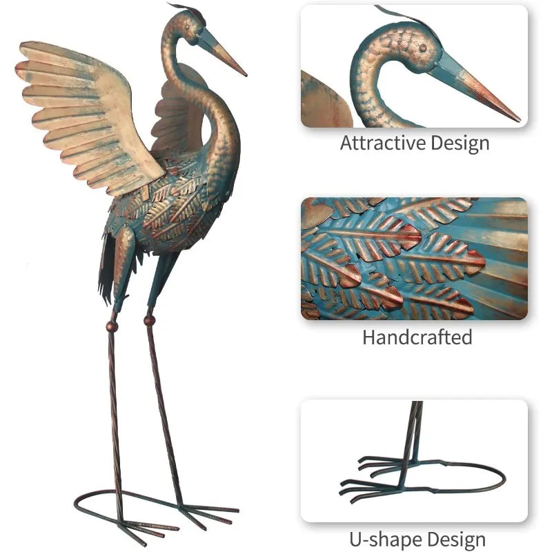 Oritty 33-37 Inch Metal Crane Garden Statue Décor Bird Heron Garden Sculpture & Statues Outdoor Decoration