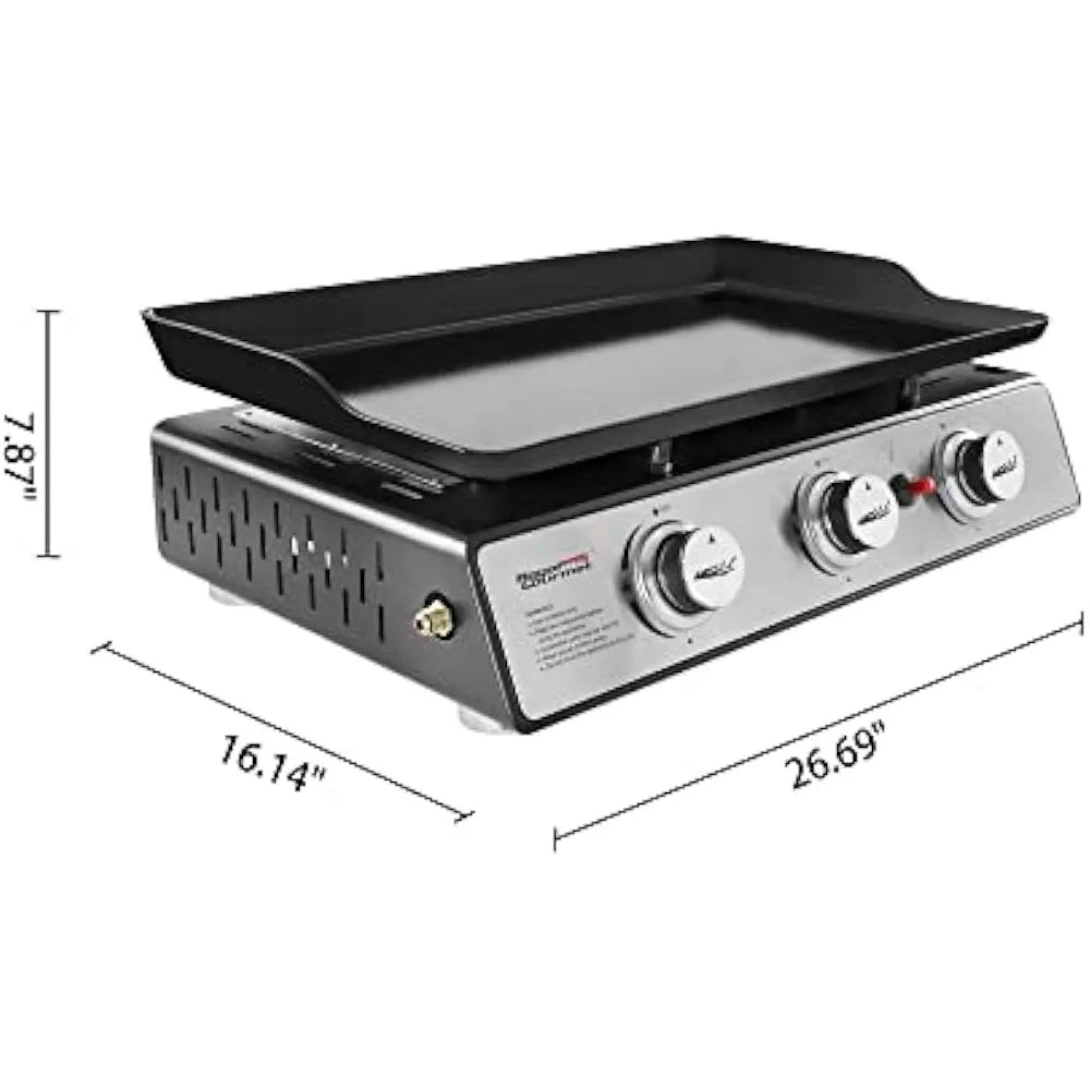 3-Burner Table Top Gas Grill Griddle with Cover