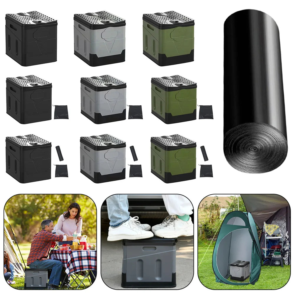 Camping Folding Toilet Movable Car Toilet Bucket Portable Trash Can Car Emergency Self-driving Travel Portable Outdoor Toilet