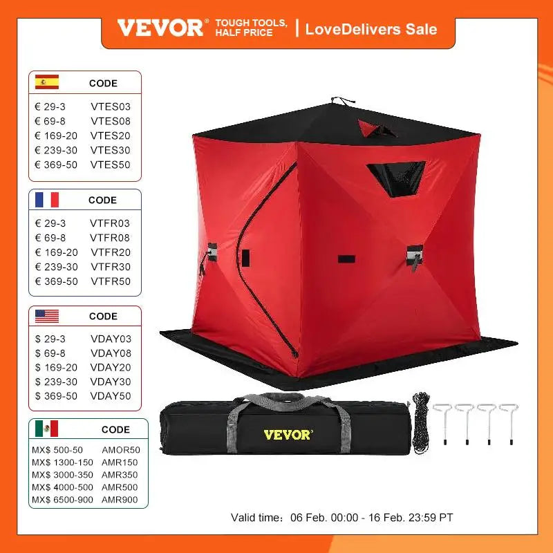 VEVOR Ice Fishing Tent Warm Awning Pop-Up 2-Person Oxford Fabric Waterproof Windproof Canopy for Winter Fishing Camping Hiking