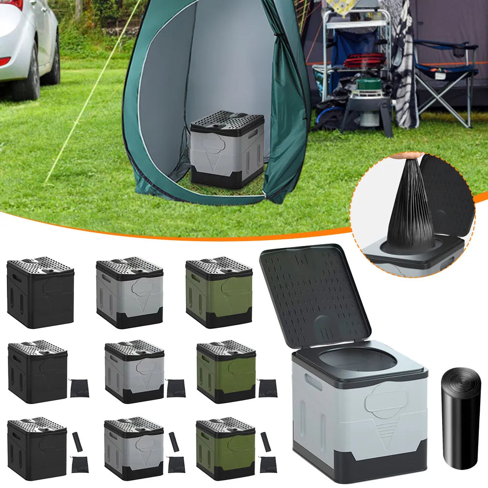 Camping Folding Toilet Movable Car Toilet Bucket Portable Trash Can Car Emergency Self-driving Travel Portable Outdoor Toilet