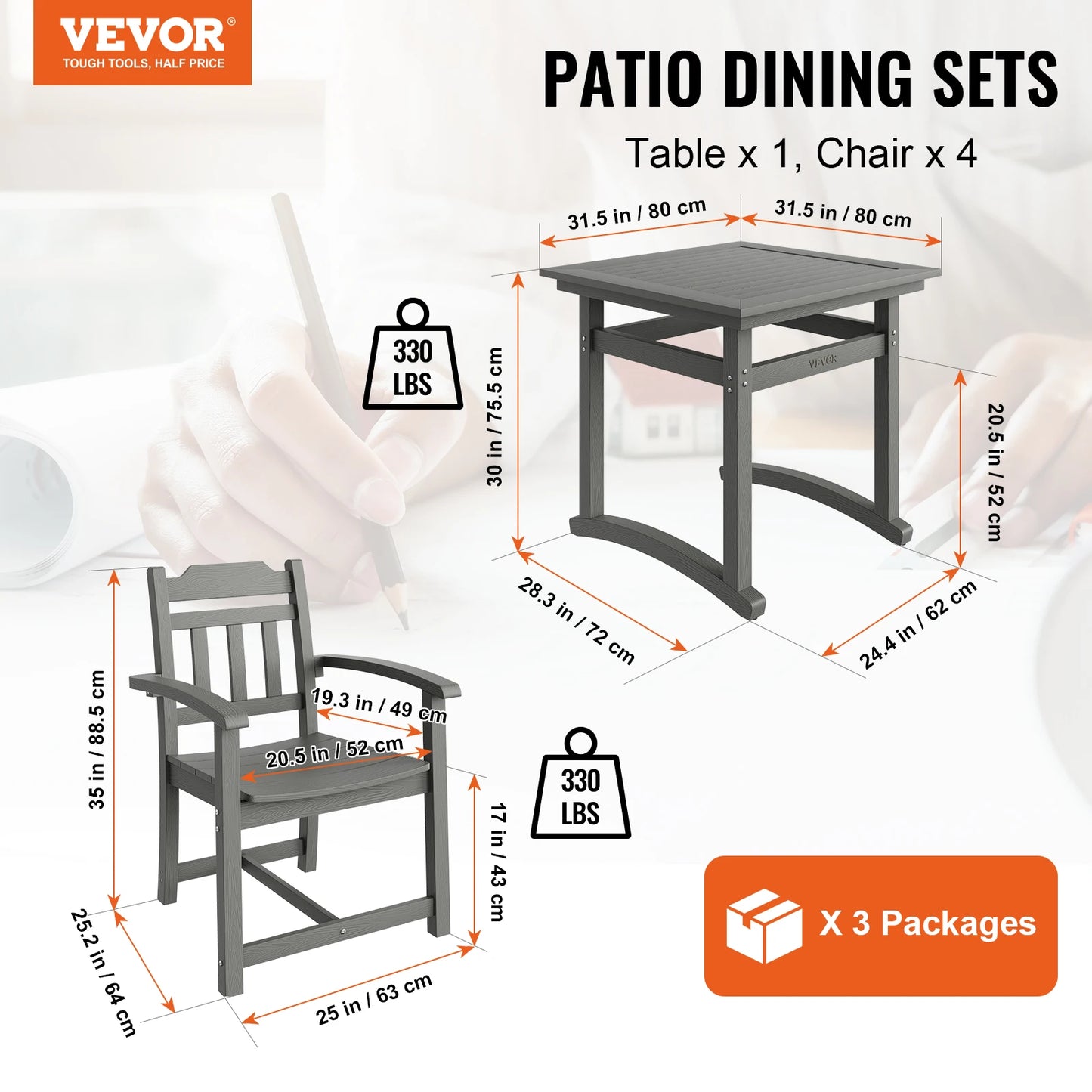 5 Pcs Patio Dining Set Outdoor