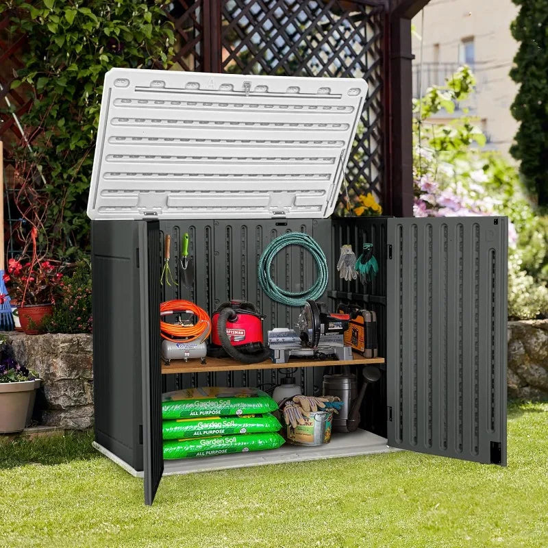 Large Outdoor, 47 cu ft Resin Tool Shed w/o Shelf Waterproof Outdoor Storage with Floor