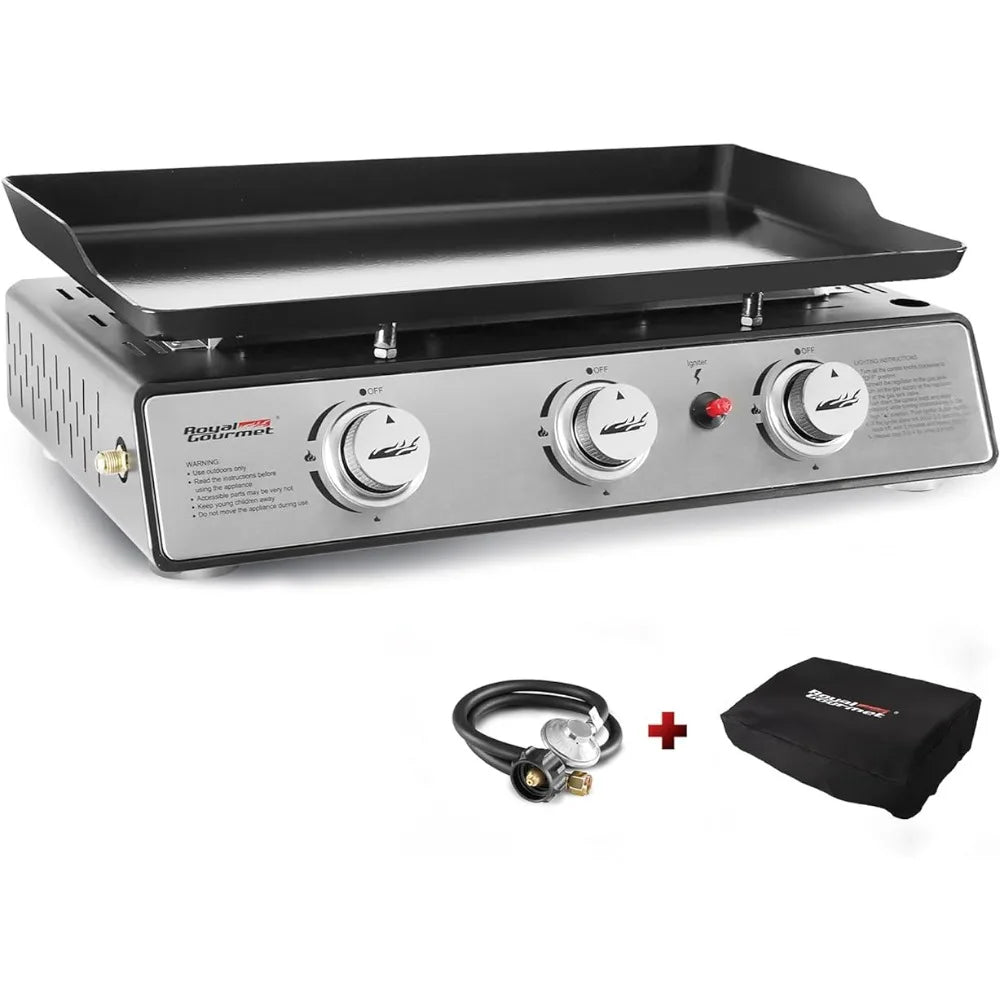 3-Burner Table Top Gas Grill Griddle with Cover