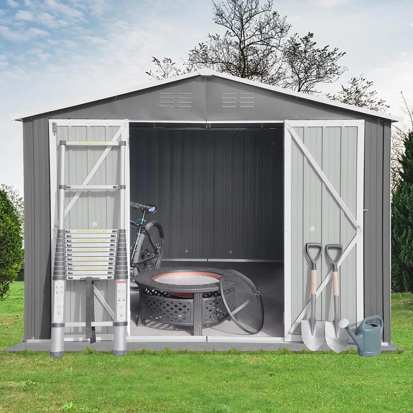 10x8/5x4/5x3 FT Metal Outdoor Galvanized Steel Storage Shed