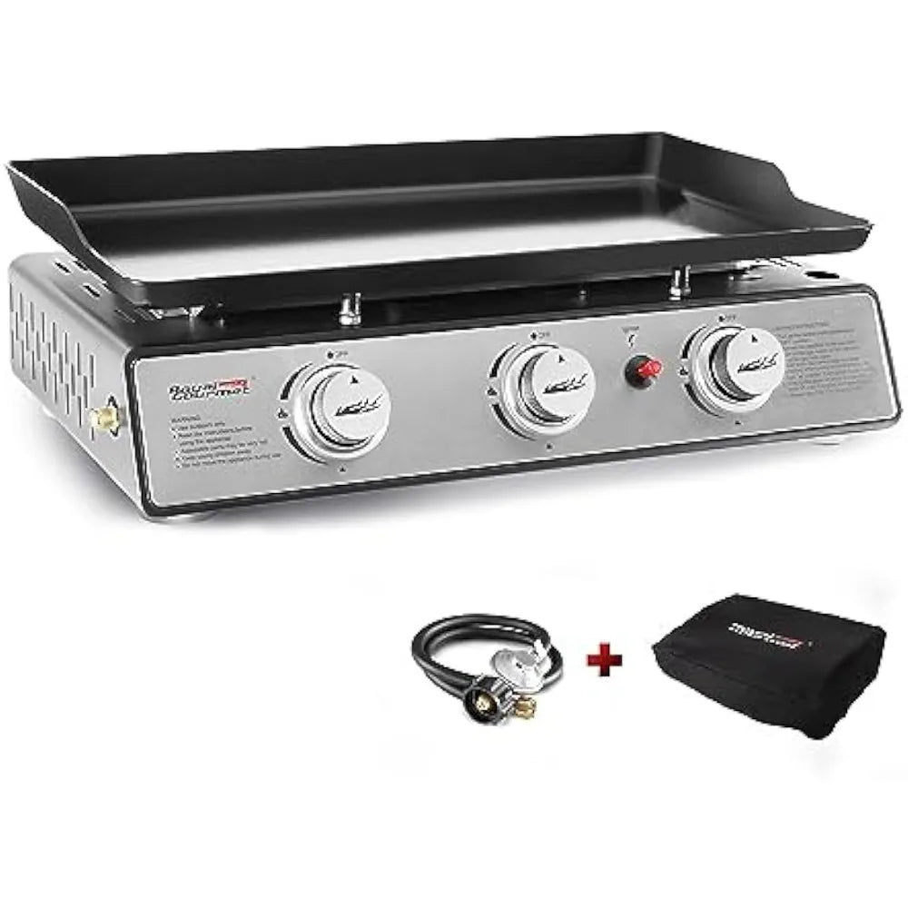 3-Burner Table Top Gas Grill Griddle with Cover