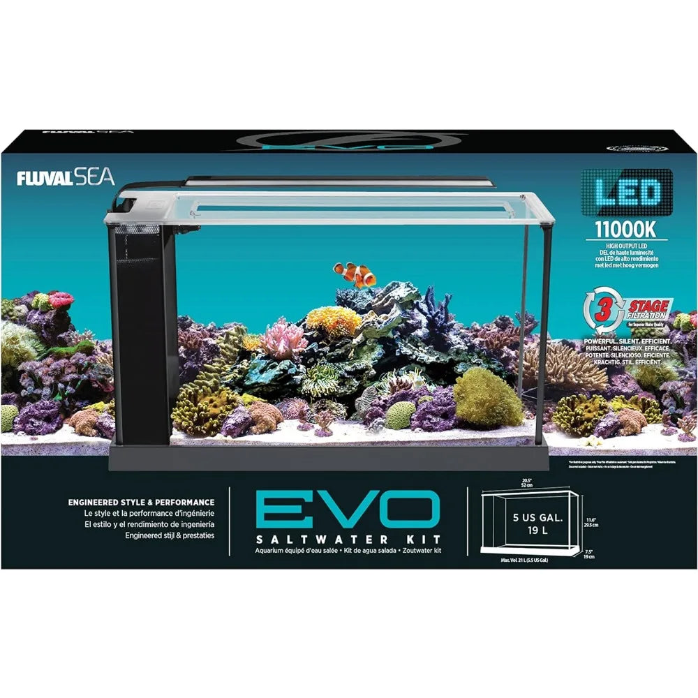 Sea Evo V Saltwater Fish Tank Aquarium Kit, Black, 5 gal