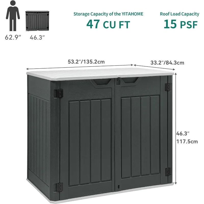 Large Outdoor, 47 cu ft Resin Tool Shed w/o Shelf Waterproof Outdoor Storage with Floor