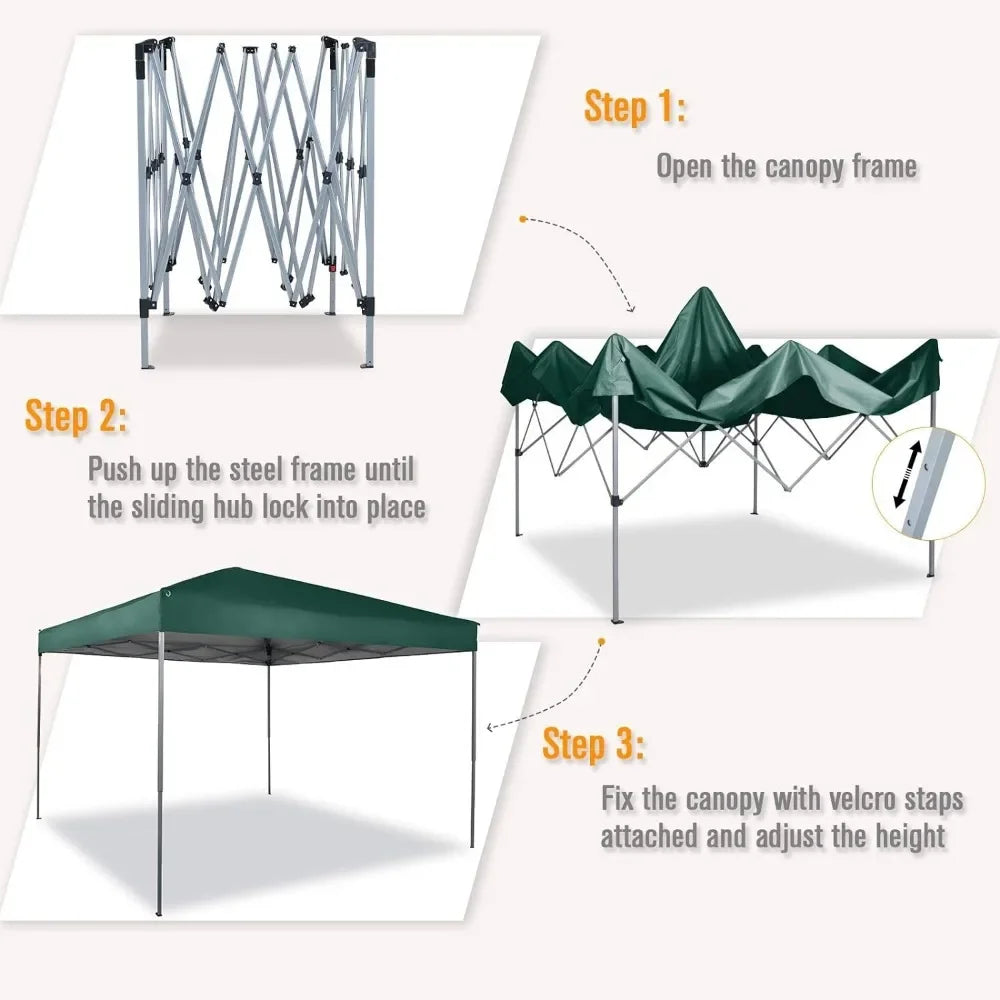 Outdoor Pop up Canopy 10'x10' Tent Camping Sun Shelter-Series Party Tent, 100 Sq. Ft of Shade (Green)