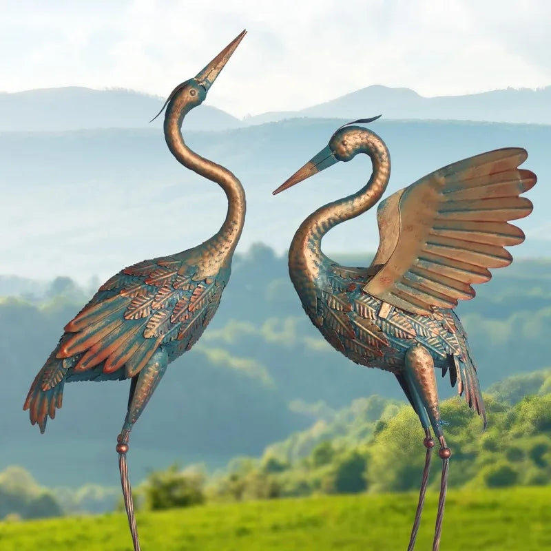 Oritty 33-37 Inch Metal Crane Garden Statue Décor Bird Heron Garden Sculpture & Statues Outdoor Decoration