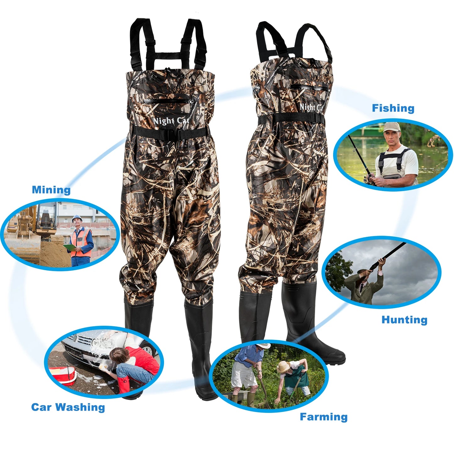 Night Cat Fishing Wader for Men Women Waterproof Hunting Nylon Chest Wader with Boots Belt