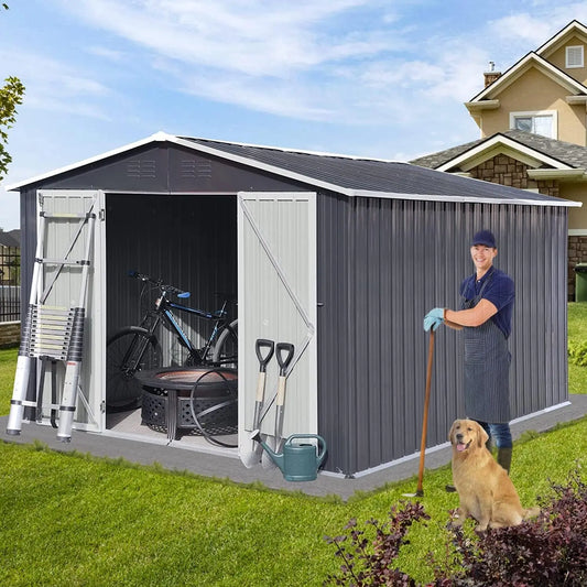 10x8/5x4/5x3 FT Metal Outdoor Galvanized Steel Storage Shed