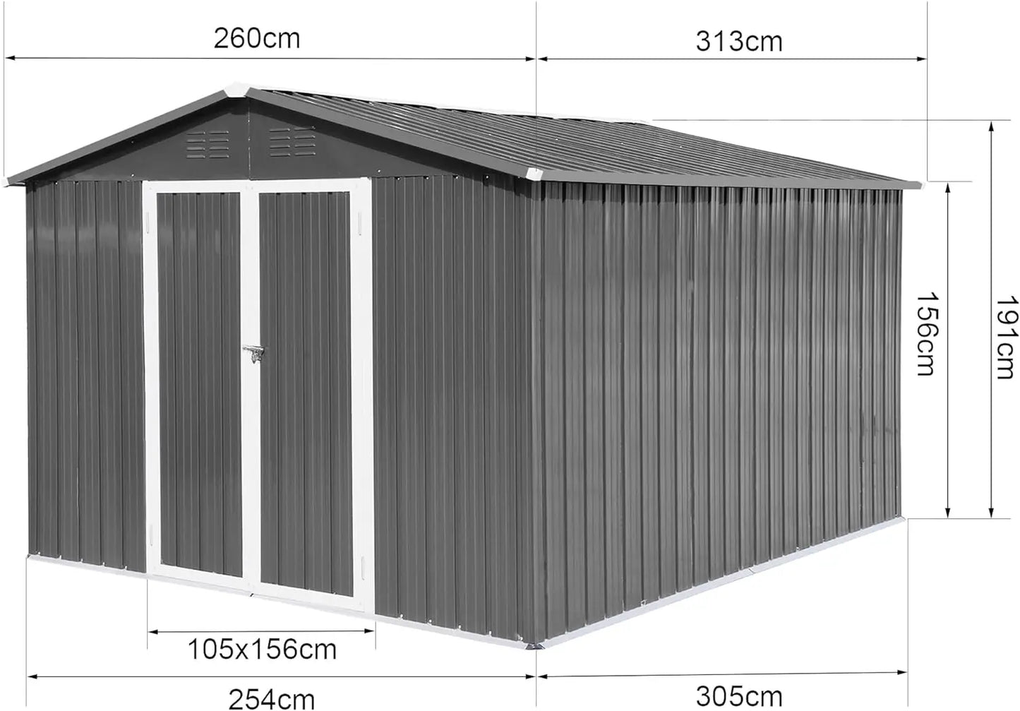 10x8/5x4/5x3 FT Metal Outdoor Galvanized Steel Storage Shed