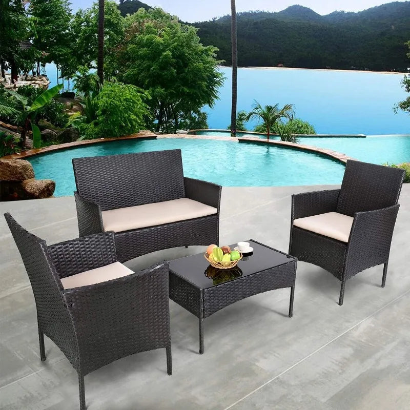 4 Pieces Patio Rattan Chair Wicker Set-keep