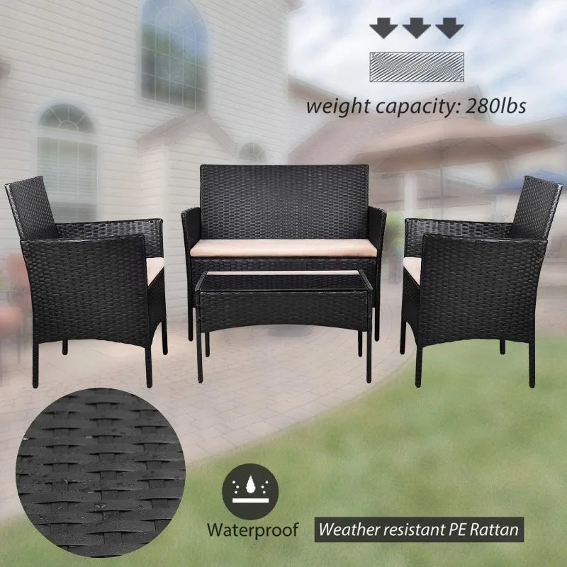 4 Pieces Patio Rattan Chair Wicker Set-keep