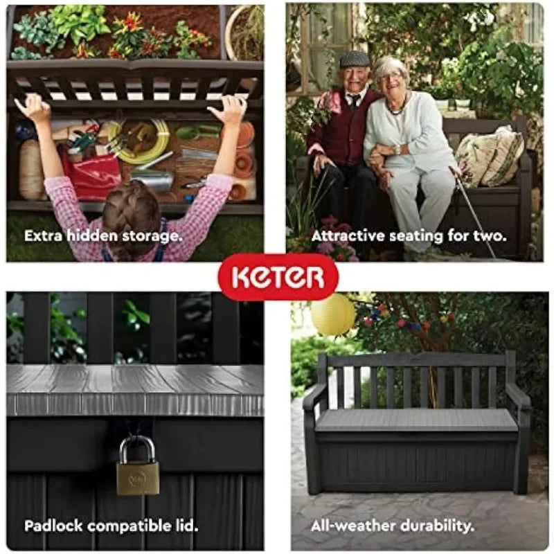 Keter Solana 70 Gallon Storage Bench Deck Box for Patio Furniture