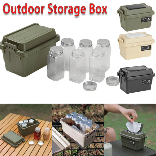 Multifunctional Outdoor Storage Box Seasoning Bottle Set Storage Box 1.1L Portable Napkin Paper Tissue Storage Case for Camping